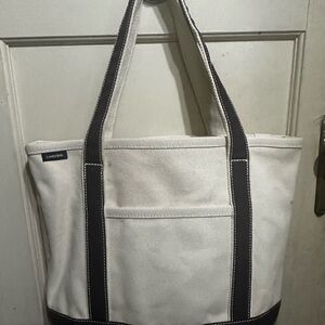 Lands' End Classic Cream and Black Canvas Tote